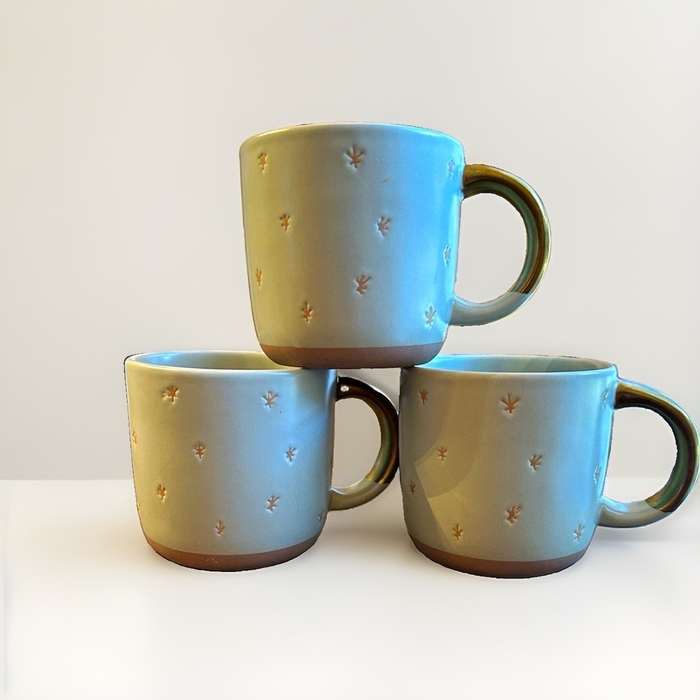 Hearth & Hand Magnolia Stoneware Mug Set 3 Gold Handle Debossed Star Light Blue